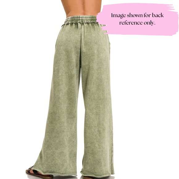 ZENANA Pink Acid Wash Palazzo Pants Wide Leg Soft Textured Fit NWT - Picture 2 of 4
